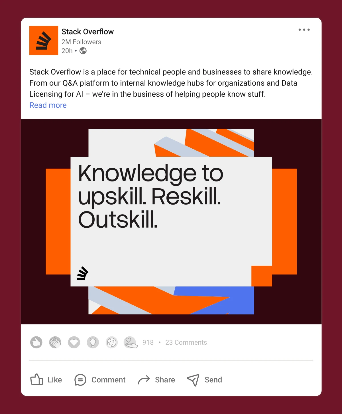 A mockup of a Stack Overflow LinkedIn post using the Stacks shape system